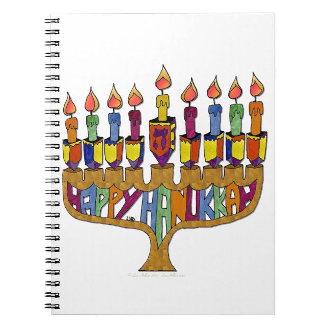 Lycklig Hanukkah Dreidels Menorah Anteckningsbok (Framsidan)
