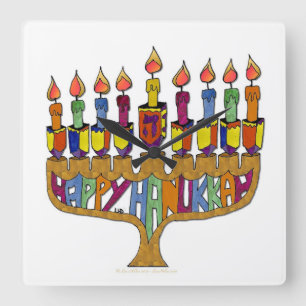 Lycklig Hanukkah Dreidels Menorah Fyrkantig Klocka