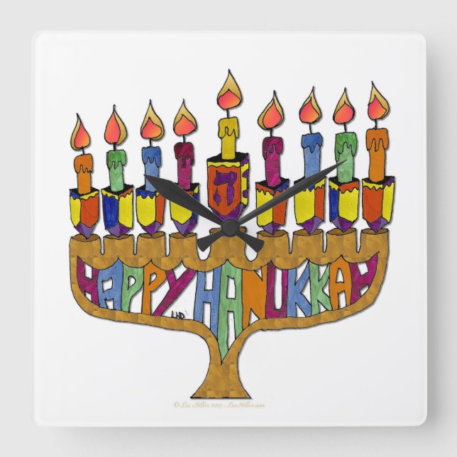 Lycklig Hanukkah Dreidels Menorah Fyrkantig Klocka (Framsida)