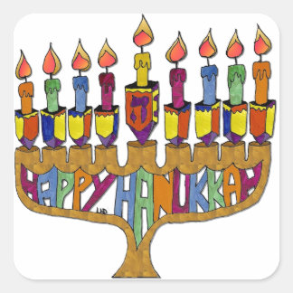 Lycklig Hanukkah Dreidels Menorah Fyrkantigt Klistermärke