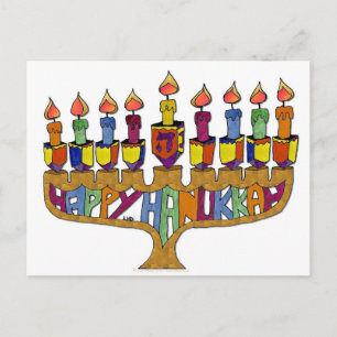 Lycklig Hanukkah Dreidels Menorah Helg Vykort