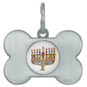 Lycklig Hanukkah Dreidels Menorah ID-bricka Husdjur