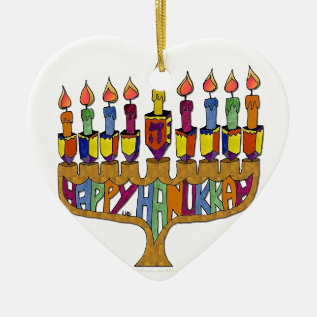 Lycklig Hanukkah Dreidels Menorah Julgransprydnad Keramik (Framsidan)