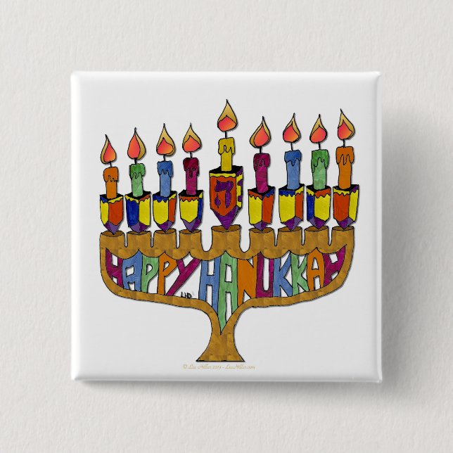 Lycklig Hanukkah Dreidels Menorah Knapp (Framsida)