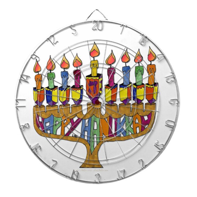 Lycklig Hanukkah Dreidels Menorah Piltavla (Framsidan)