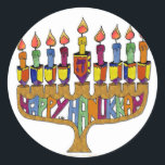 Lycklig Hanukkah Dreidels Menorah Runt Klistermärke<br><div class="desc">Du visar Lee Hiller Design Collection. Apparatur,  gåvor och samlarföremål Lee Hiller Photography eller Digital Art Collection. Du kan visa hennes naturfotografi på http://HikeOurPlanet.com/ och följa hennes vandrande blogg i Hett Vår nationalpark.</div>