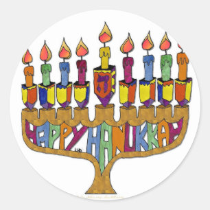 Lycklig Hanukkah Dreidels Menorah Runt Klistermärke