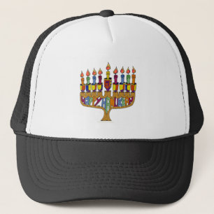 Lycklig Hanukkah Dreidels Menorah Truckerkeps