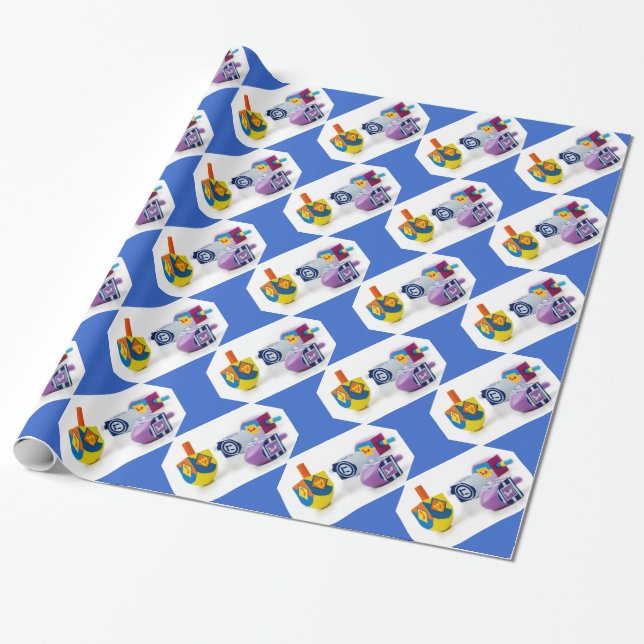 Lycklig Hanukkah Dreidls Gift Wrap Presentpapper (Utrullad)