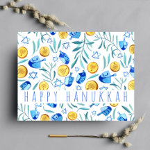 Lycklig Hanukkah Driedel Gelt Watercolor ANPASSNIN