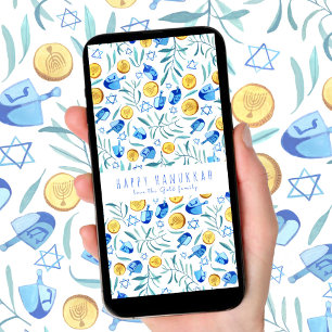 Lycklig Hanukkah Driedel Watercolor Träd-fritt kor Spara Datumet