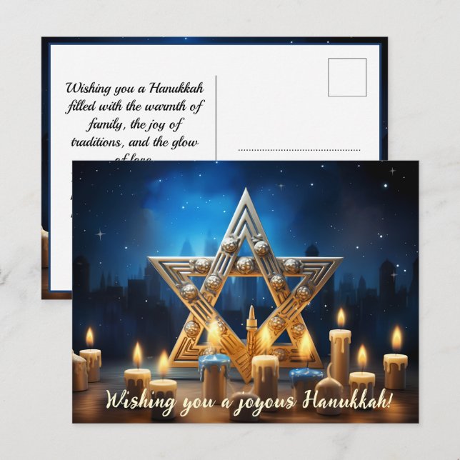 🕎 Lycklig Hanukkah, eget namn och text Helg Vykort (Fram/baksida)