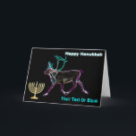 Lycklig Hanukkah - Electric Västindiou Helgkort<br><div class="desc">Chanukkah hälsning från den frusna valsen. En smart,  nyliknande rendering av en karibou,  även kallad renar. En Chanukkah-menorah visas tillsammans med texten "Lycklig Hanukkah". Lägg till ytterligare text. Inspirerad av norra Ljus.</div>