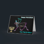 Lycklig Hanukkah - Electric Västindiou Helgkort<br><div class="desc">Chanukkah hälsning från den frusna valsen. En smart,  nyliknande rendering av en karibou,  även kallad renar. En Chanukkah-menorah visas tillsammans med texten "Lycklig Hanukkah". Lägg till ytterligare text. Inspirerad av norra Ljus.</div>