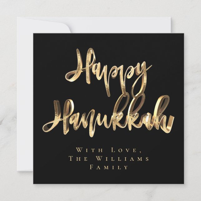 Lycklig Hanukkah Elegant Black and Guld look Scrip Julkort (Framsida)