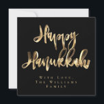 Lycklig Hanukkah Elegant Black and Guld look Scrip Julkort<br><div class="desc">Lycklig Hanukkah Typography Elegant Black and Guld,  Faux Gold Foil Text och Rand on Black Background,  Modern Script,  Chic Hanukkah Card</div>