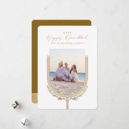 Lycklig Hanukkah Elegant Golden Menorah Photo Arch Julkort