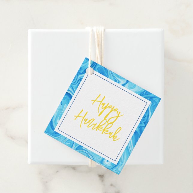 Lycklig Hanukkah Elegant Marbelized Paint Art Gåvor Etiketter (På plats)