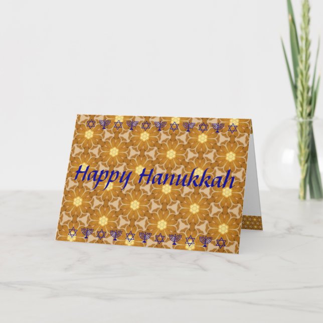 Lycklig Hanukkah (eller Chanukah) i Guld & Blue Helgkort (Framsida)