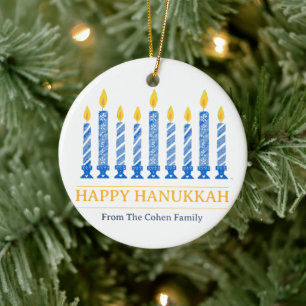 Lycklig Hanukkah Enkel Elegant Hälsning Julgransprydnad Keramik