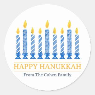 Lycklig Hanukkah   Enkel Elegant Hälsning Runt Klistermärke