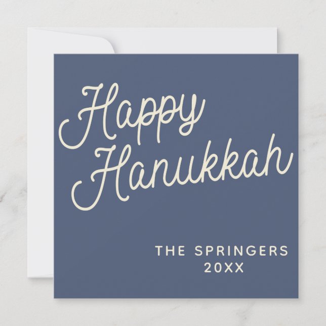 Lycklig Hanukkah | Enkel retro-typografi i blått Julkort (Framsida)