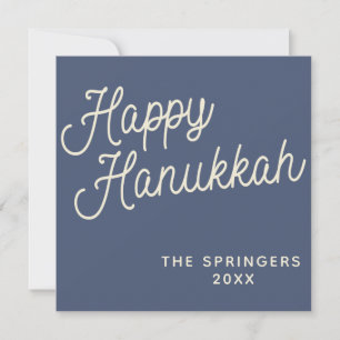 Lycklig Hanukkah   Enkel retro-typografi i blått Julkort