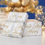 Lycklig Hanukkah, ett skript för den moderna elega Presentpapper<br><div class="desc">Lycklig Hanukkah faux guld och den vita moderna eleganten manuset mönster presenten Wrapping Papper. Faux guld-skript,  typografi mönster på den vita bakgrunden färg.</div>