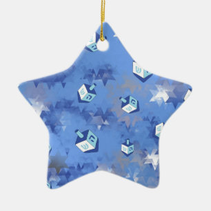 Lycklig Hanukkah Falling Star och Dreidels Julgransprydnad Keramik