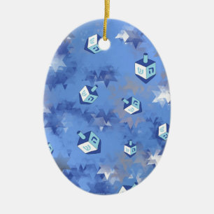 Lycklig Hanukkah Falling Star och Dreidels Julgransprydnad Keramik