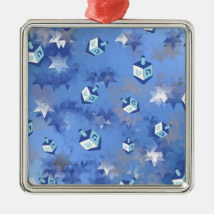 Lycklig Hanukkah Falling Star och Dreidels Julgransprydnad Metall