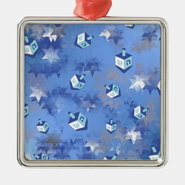 Lycklig Hanukkah Falling Star och Dreidels Julgransprydnad Metall (Framsidan)