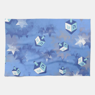 Lycklig Hanukkah Falling Star och Dreidels Kökshandduk