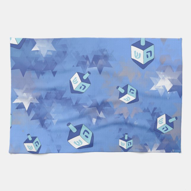 Lycklig Hanukkah Falling Star och Dreidels Kökshandduk (Horisontell)