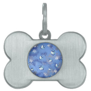 Lycklig Hanukkah Falling Star och Dreidels Namnbricka Husdjur