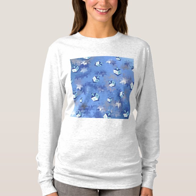 Lycklig Hanukkah Falling Star och Dreidels Tee Shirt (Framsida)