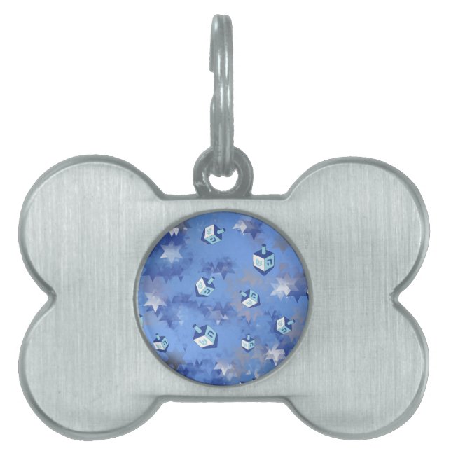Lycklig Hanukkah Falling Stars and Dreidels ID-bricka Husdjur (Framsidan)