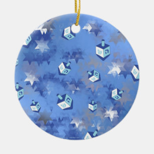 Lycklig Hanukkah Falling Stars and Dreidels Julgransprydnad Keramik