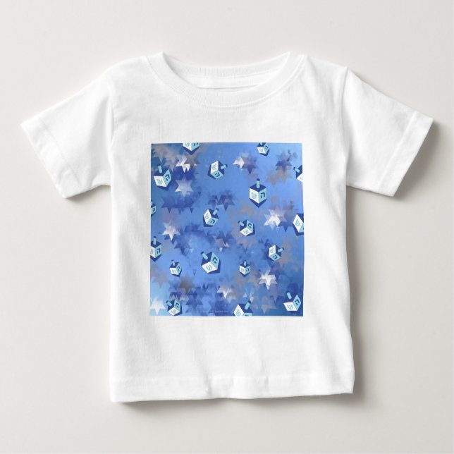 Lycklig Hanukkah Falling Stars and Dreidels T Shirt (Framsida)