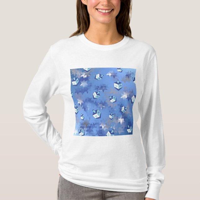 Lycklig Hanukkah Falling Stars and Dreidels Tee (Framsida)
