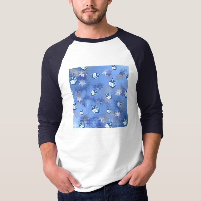 Lycklig Hanukkah Falling Stars and Dreidels Tee (Framsida)