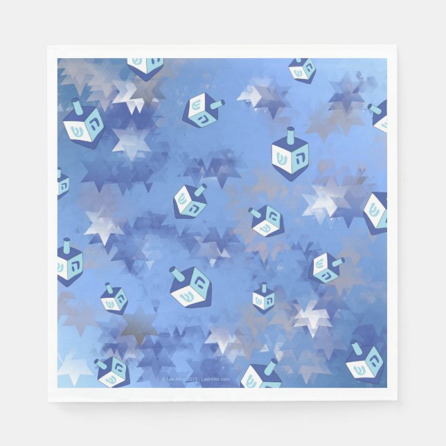 Lycklig Hanukkah Falling Stars och Dreidels Napkin Pappersservett (Framsidan)