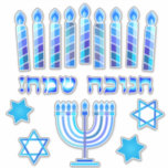 Lycklig Hanukkah-festivalen Party Helgdag Symbols Klistermärken<br><div class="desc">Chanukkah-etiketter har satts fast. Lycklig Hanukkah Party judisk hebreiska Helgdag Lettering. Menorah, Donuts, Dreidel. Judiska Helgdag Chanukkah-Dekorationen med traditionell dekorationssymbol för Chanuka - Färgfull Tecknad Hanukkiah-menorah, ljusskygghet med ljus, Donuts, Wooden Dreidel (spinning top leksak)-stjärnan av David och glappande illustration av ljus. Hanukkah Festival of ljus Event Dekoration. Jerusalem, Israel. Crafts...</div>