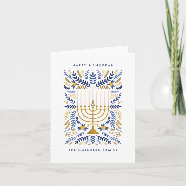Lycklig Hanukkah Festive Watercolor Menorah Photo Helgkort (Framsida)