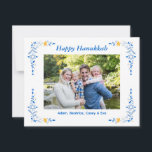 Lycklig Hanukkah Flat Photo Helgdag Card Julkort<br><div class="desc">Lycklig Hanukkah Flat Photo Helgdag Card. Platt fotohälsningskort för helgdag. Bilden som visas är endast avsedd som illustration för att ersättas med ett eget foto. Kortets baksida innehåller ytterligare text som lätt kan personlig med ett anpassningsbar-meddelande.</div>