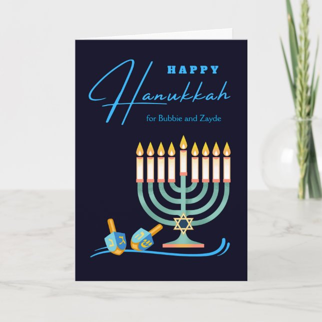 Lycklig Hanukkah för Bubbie- och Zayde-morföräldra Kort (Framsida)