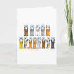 Lycklig Hanukkah för Cat Lover Helgkort<br><div class="desc">Olika tecknader i färgad katter som håller upp blåkort i blek med brev på att stava ut "Lycklig Hanukkah".</div>