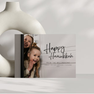 Lycklig Hanukkah-foto för den minimalistiska famil Julkort