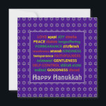 LYCKLIG HANUKKAH Frukt av LILAN Spirit Julkort<br><div class="desc">Ett färgat hälsningskort från Lycklig Hanukkah med faux silver Star från David i subtil mönster. FRUKT AV SPIRIT,  inklusive hebreiska översättningar,  skrivs i rött,  gult och grönt. LYCKLIG HANUKKAH är anpassade om du vill lägga till ett annat hälsning. En del av HANUKKAH-samlingen.</div>