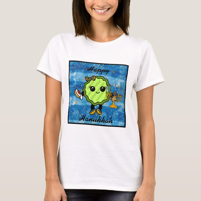 Lycklig Hanukkah | Funny Helgdag Pickle T Shirt (Framsida)